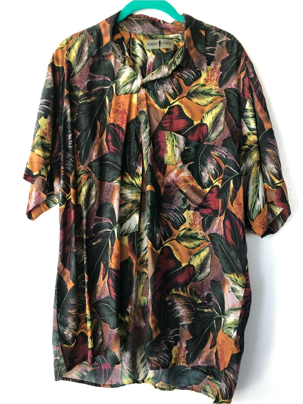 Robert Stock 100% Silk Button-Front Shirt Men's Floral Print